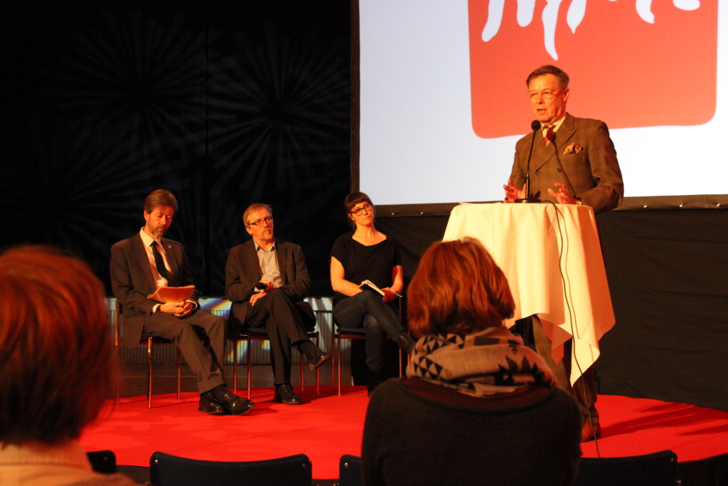 Rahoittajat äänessä. Vasemmalta oikealle: Veli-Markus Tapio, Esa Rantanen, Anna Talasniemi, Leif Jakobsson.
